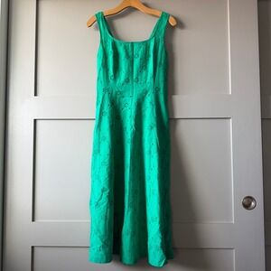 J.Crew Eyelet Midi Dress 2‎ Green Smocked Back Sleeveless Embroidered C5891 NEW